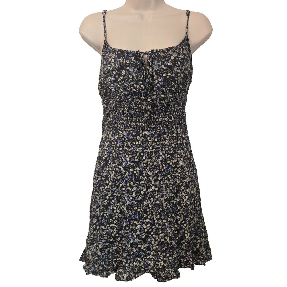 Womens Floral Mini Dress Lrg  Babydoll Fairy Grunge Coquette Tie Puff Front - Picture 2 of 16